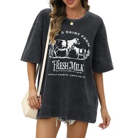 Wrenpies Womens Zipper Nursing Friendly Tops Cotton Breastfeeding Maternity Shirts Oversized Graphic Acid Wash Funny Tees (Black,M)