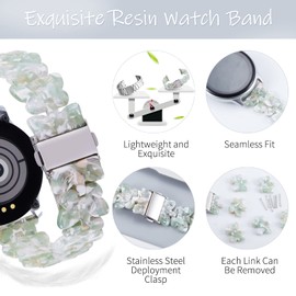 BINLUN Resin Watch Bands Quick Release 20mm/22mm Stylish Butterfly Design Lightweight Watch Straps 6 Colors Replacement Bracelets for Smart Watch （White+Green，Sliver buckle）