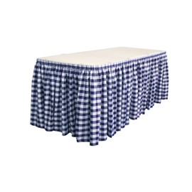 LA Linen Poly Checkered Table Skirt with 10 Large Clips, 17' by 29", Navy/White