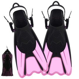 Mineup Snorkel Fins, Adjustable Diving Fins, Short, Size 34-38, Lightweight Diving Fins, Swimming Fins for Children and Adults for Snorkelling, Swimming (Pink Purple)