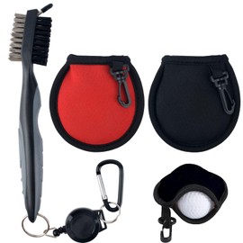 AYNKH 2PCS Golf Ball Cleaning Bag,1PCS Golf Club Brush,Double Sided Nylon and Steel Brush,Double Layer Waterproof Golf Ball Cleaning Bag, Men's Golf Accessory Gift- with Ring Clip