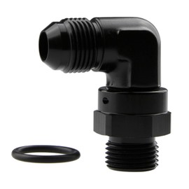 High Flow Radius 90 Degree Aluminum -6 AN Male Flare to 6AN Male Swivel Fitting Adapter With AN6 O ring ORB Port, Black