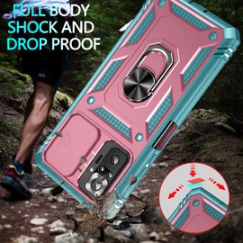 Redmi Note 10 Pro Case with 3 Pcs Tempered Glass Screen Protector, Built-in Ring Stand Kickstand + Camera Cover, Hard PC & Soft TPU Defender Full Body Armor - Pink/Green