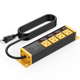 CCCEI Heavy Duty Surge Protector Power Strip 20 Amp Individual Switches. 10FT 12 Gauge Extension Cord with Multiple Outlets. Kitchen, Garage, Shop, Industrial Wall Mount Electric Extender, Yellow.