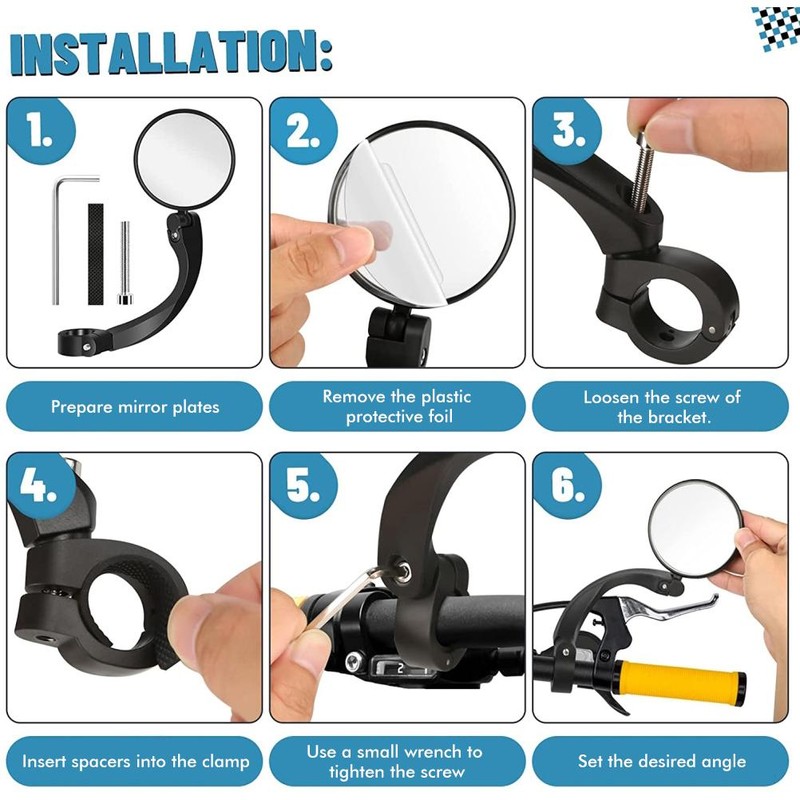 Bike Mirror 360 Degree Adjustable Rotatable Handlebar Mirror Wide Angle