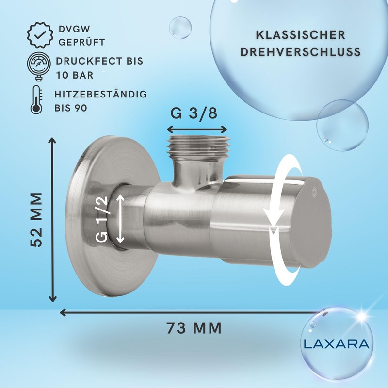 LAXARA Premium Connection Set White Chrome - Angle Valve 1/2