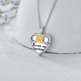 SOULMEET 18k White Gold/Silver Infinity Sunflower Locket Necklace That Holds 1 Picture Photo Heart Locket Necklace, You Are My Sunshine (Locket only)