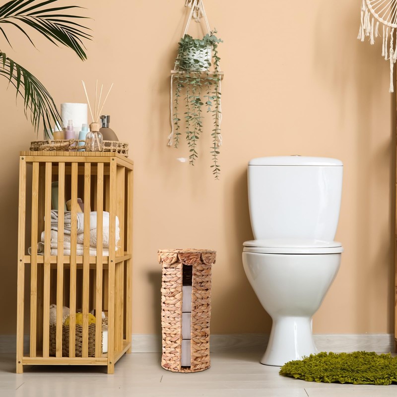 Fiwochic Wicker Toilet Paper Holder with Lid, Woven Paper Roll