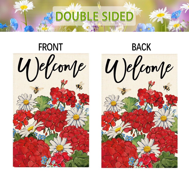 Tikeciti Red Geraniums Bee Garden Flag Double Sided Small Yard