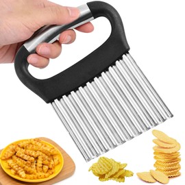 Jiakalamo Wellenschneider, gewellter Gemüseschneider aus Edelstahl für Kartoffeln, Karotten, Gemüse und Obst, platzsparendes Küchenwerkzeug, Pommes Frites Schneider(Silberschwarz)