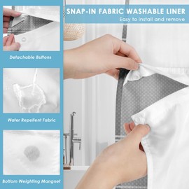 Nesphy No Hook Shower Curtain with Snap in Fabric Liner Set, Striped Grey Waffle Weave Ombre Heavy Duty Bathroom Curtain Set Sheer Mesh Top Waterproof Double Layers Hotel Style, 71x74 Inch