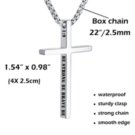 OLARCU 2 Pcs Cross Necklace for Men, Silver Black Stainless Steel Bible Verse Cross Pendant Necklace for Men, 2.5mm Box Chain
