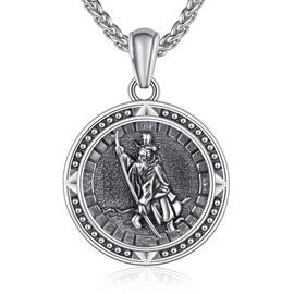 KATHLU Saint Christopher St Michael St Patrick St Raphael Jesus Cross Necklace for Men Christian Necklace Catholic Jewelry Gifts, Sterling Silver, No Gemstone