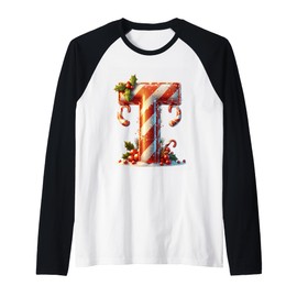 Merry Christmas Candy Cane T Design Raglan Baseball Tee