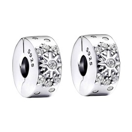 Ceeyoll 2 Stück Damen Charm Anhänger,Clip Stopper Charme,Sterling Silber Sonne Mond Sterne Pavé Cli Zirkonia Bead Charms Cli,Charm & Beads für Damen,Charms Stopper Silber für Frauen Mädchen.