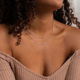 Vurotry Layered Snake Chain Necklace for Women Gold Silver Thin Figaro Link Necklace Herringbone Choker