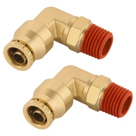 Boeray 3/8" Quick Push to Connect Fittings Brass 90 Degree Union Swivel Elbow Joint DOT Approved 3/8" Tube OD x 1/4" NPT Thread Air Brake Line Adapter Air Suspension Kit for Car Truck Trailers 2pcs