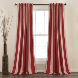 Lush Decor Julia Stripe Curtains | Light Filtering Striped Window Panel Set for Living, Dining, Bedroom (Pair), 84” x 52”, Red