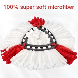 OFKP 2 Pcs Mop Heads, Spin Mop Replacement, Microfibre Triangle Swivel Mops, Compatible with Vileda, Machine Washable(White + Red)
