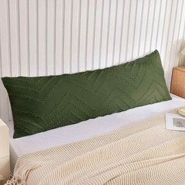 Nanko Body Pillow Case Cover 1 Pack 20x54 with Zipper, Dark Green Tufted Jacquard Boho Shabby Chic Microfiber Extra Long Decorative Pillow Covers/Pillow Shams, Soft Body Pillowcase for Women Men