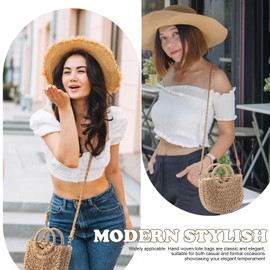 Oudain 12 Pcs Semi Circle Rattan Straw Bags Straw Purses for Women Summer Beach Tote Bags Hand Woven Cross Body Handbag
