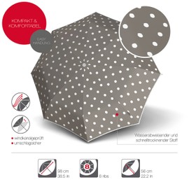 Knirps T.200 Duomatic Animal Pocket Umbrella – Automatic Open and Closing – Stormproof – Windproof – Animal Look, Dot Art Taupe