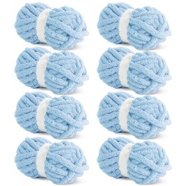 HOMBYS Sky Blue Chunky Chenille Yarn for Crocheting, Bulky Thick Fluffy Yarn for Knitting,Super Bulky Chunky Yarn for Hand Knitting Blanket, Soft Plush Yarn, 8 Jumbo Pack (27 yds,8 oz Each Skein)