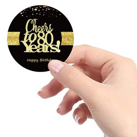 Sumerk 48 PCS Cheers to 80 Large Bottle Stickers - 80th Birthday Card Seals 2 INCHES Round Happy Birthday Party Favors