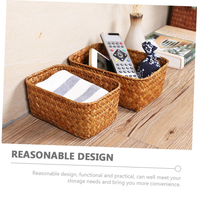 Sosoport Hand Woven Seagrass Storage Basket Desktop Sundry Organizer for