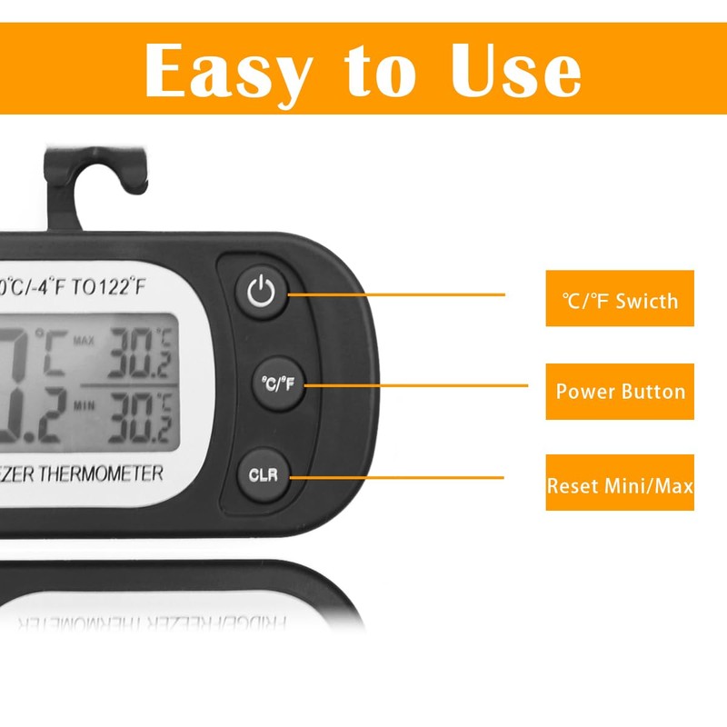 Digital Frigerator Thermometer 2 Pack, Waterproof Fridge and Freezer Thermometer,