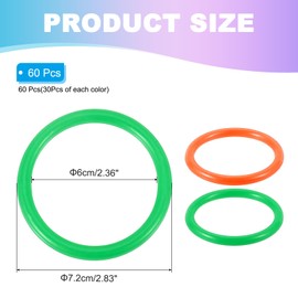 PATIKIL 2.8" Plastic Ring-Toss Rings for Bottles, 60 Pack Carnival Rings Plastic Hoops for Speed and Agility Practice Outdoor Party Favor, Orange/Green