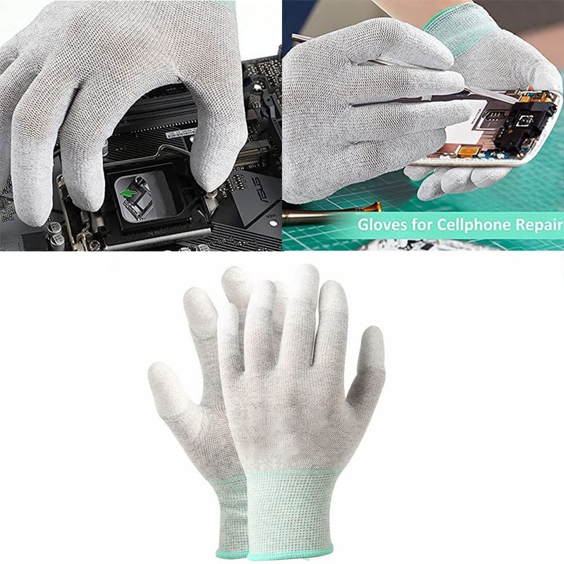 Anti Static Gloves, PU Carbon Fiber Finger Dipped Gloves Breathable