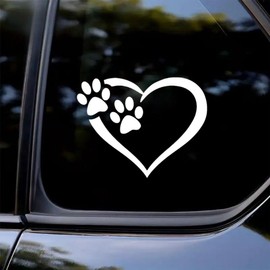 2PCS Dog Paw Print and Heart-Shaped Car Stickers,4.72"x3.54"- Suitable for Decorating Vehicles, Motorcycles, Car Windows, Trucks, and Bumpers |#AZ172 (White)