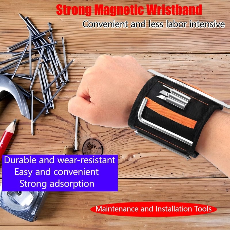 Magnetic Wristband for Holding Screws, Nails and Drill Bits for