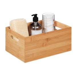 Relaxdays Bamboo Storage Box, Stackable, Sturdy, Bamboo Box without Lid, 14 x 30 x 20 cm, with Handles, Natural
