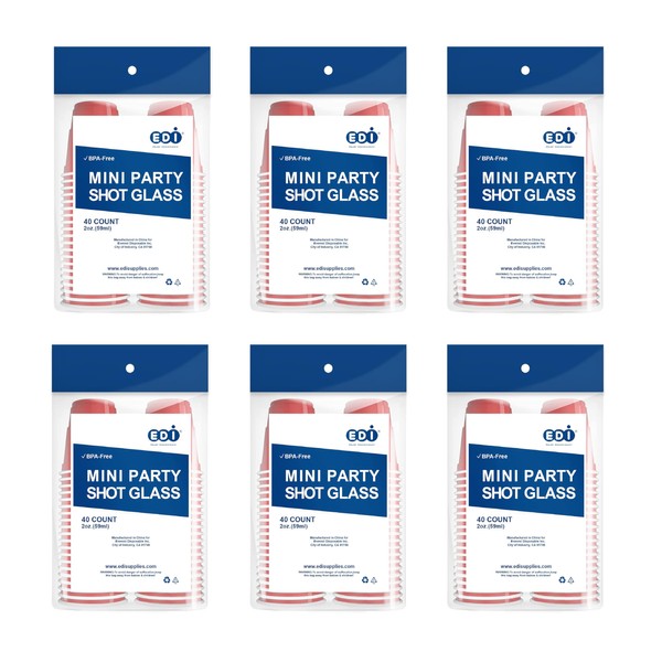 EDI Disposable Red Plastic Mini Party Shot Glasses (2 oz)