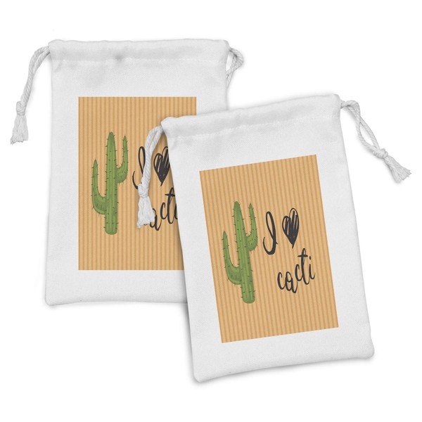 Lunarable Cactus Fabric Pouch Set of 2, I Love Cacti