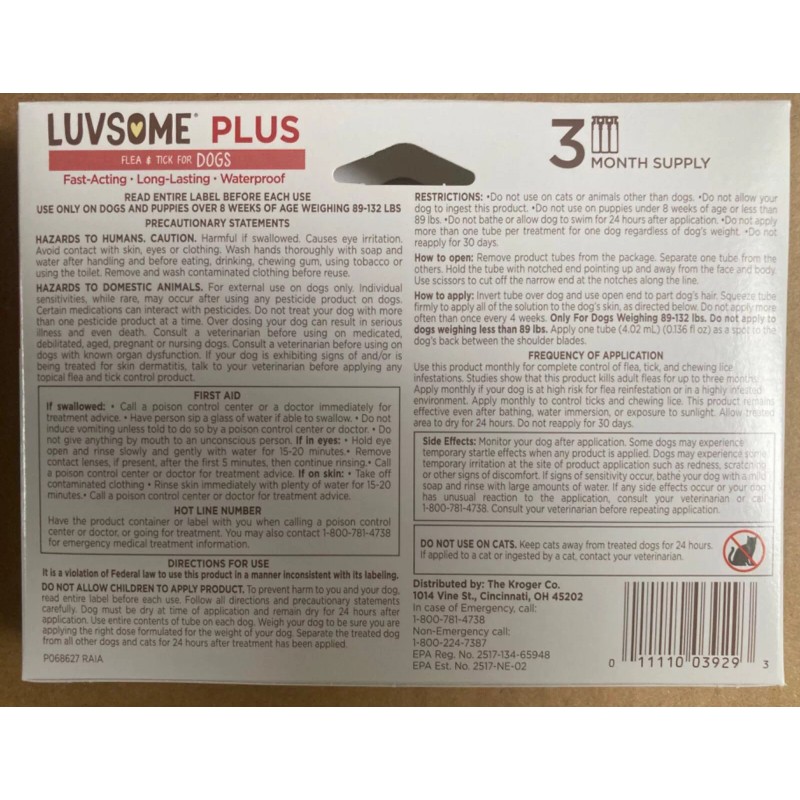 Luvsome Plus Flea & Tick ~ Dogs 89-132 # ~