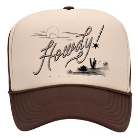 Howdy! Rope Trucker Hat | Vintage Cowboy Cowgirl Western Summer Tequila Country | Premium Foam Snapback Hat for Men & Women (US, Alpha, One Size, Brown/Tan)