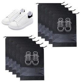 Travel Shoe Bags, Pack of 10, Portable Shoe Bags, Travel, 32 x 44 cm, Reusable and Waterproof Shoe Bag, with Transparent Window Shoe Bag, Travel, Drawstring for Dustproof Travel Shoe Bag