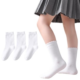 Marchare Girls Ruffle Socks White Dressy Socks 5-8 ping heart 3p School Uniform Sock Heart Bow Design For Girl