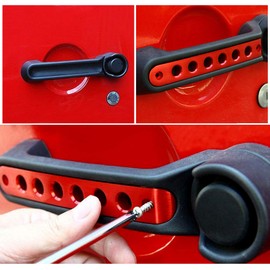 Red Jeep Handle Inserts Grab Handle Knobs Cover Trim Aluminum 5pcs Pack Compatible Side Door Handle Insert for Jeep Wrangler JK 2007-2017 & Unlimited 4 Door Handle Pull (Handle Red CA)