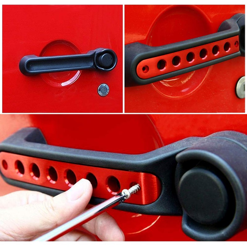 Red Jeep Handle Inserts Grab Handle Knobs Cover Trim Aluminum