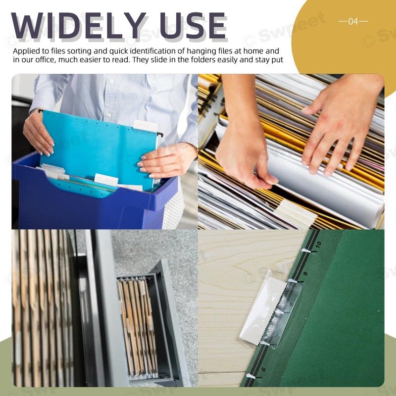 Swpeet 100Pcs Hanging File Folder Labels Tabs with Inserts, File