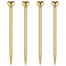 YUXIANLB 4 Pieces Heart Shaped Ballpoint Pen, Retractable Metal Decorative Pens, 1.0 mm Black Ink Ballpoint Pens Bulk, Cute Pens Gifts for Women School Office Wedding Bridal Shower Baby Shower (Gold)