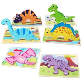 SYNARRY 6 Pack Dinosaur Wooden Puzzles for Kids 3-5, Wooden Puzzles for Toddlers, Dinosaur Puzzles for Toddlers 3 4 5 Year Old, Educational Preschool Puzzles Toys Gifts for Boys Girls