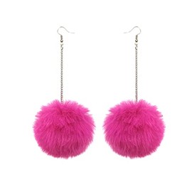 Pom Pom Dangle Earrings Statement Fluffy Fur Ball Drop Earrings for Women Winter Jewelry-rose pink