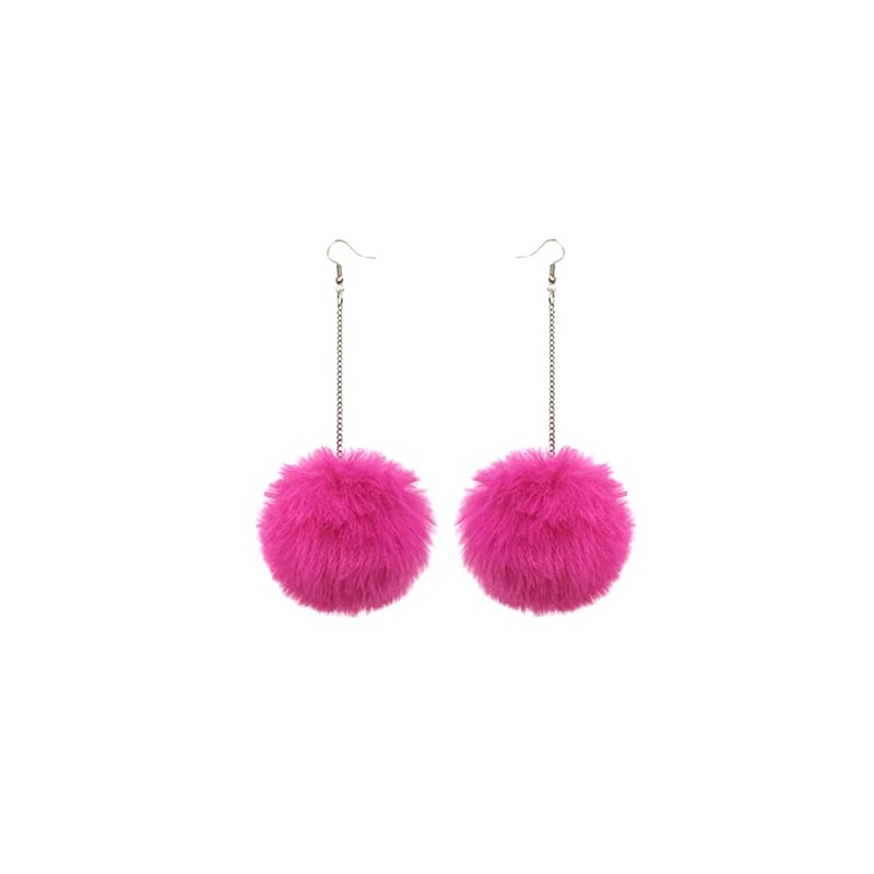 Pom Pom Dangle Earrings Statement Fluffy Fur Ball Drop Earrings