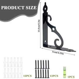 Pack of 6 Shelf Brackets, Heavy Duty Support 90 Degrees, Black Shelf Brackets, Wall Angle Shelf Brackets, Maximum Load 40 kg, Metal Shelf Brackets with Screws for Wall Mounting (140 x 110 mm, Black)