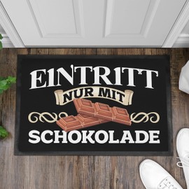 Trendation - Funny Doormat with Saying "Eintritt nur mit Schokolade Geschenk" (German Language) 60 x 4